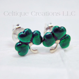 Green Shamrock Sterling Silver Stud Earrings