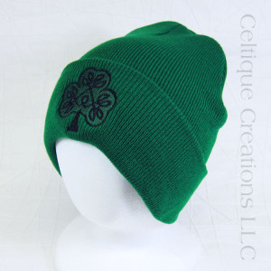 Irish Celtic Shamrock Kelly Green Winter Knit Hat